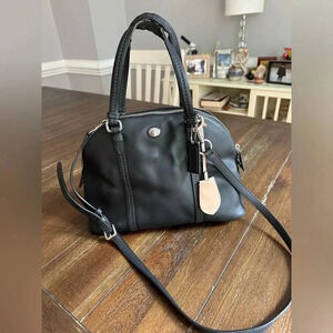 Leather Dome Satchel Handbag - Black